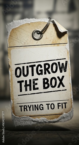 Vintage Tag Showing Outgrow the Box Concept With Trying to Fit