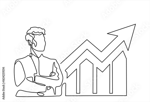 businessman looking at growth chart, line art clip art preview