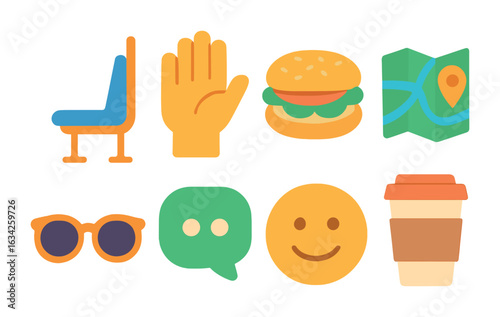 Friendly Public Greetings Icons. Flat vector mini-illustrations Friendly greetings in public spaces in colors