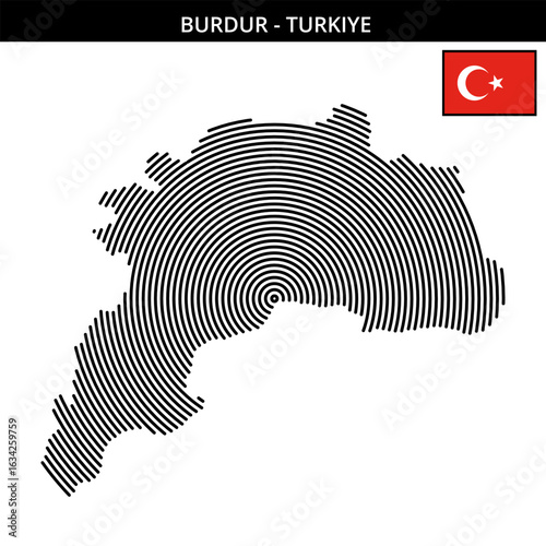 Unique geographical map of Burdur Turkey with flag design