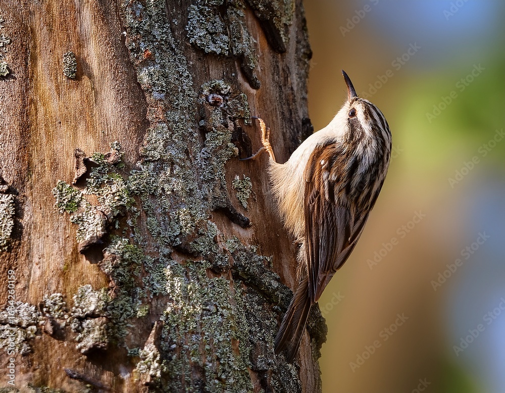 Obraz premium short toed treecreeper certhia brachydactyla climbing on a tree
