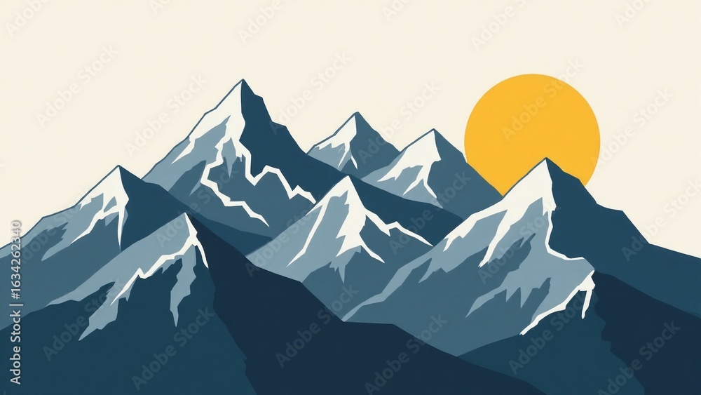 Fototapeta premium Stylized mountain landscape with sun, minimalist design
