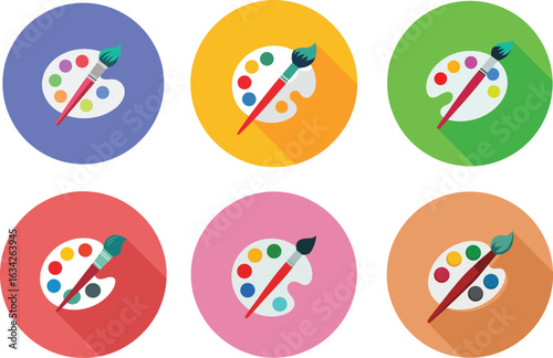 Colorful Artist Palette with Paintbrush Vector Icon Set Creative Painting Tool Illustration, artist palette, drawing tools, paintbrush, art supplies