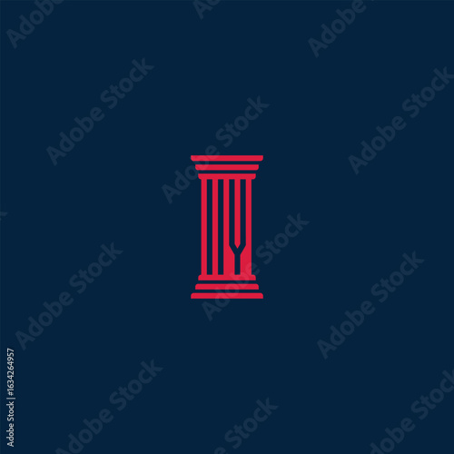 initial letter IY red pillar structure against a dark blue backdrop symbolizing legacy