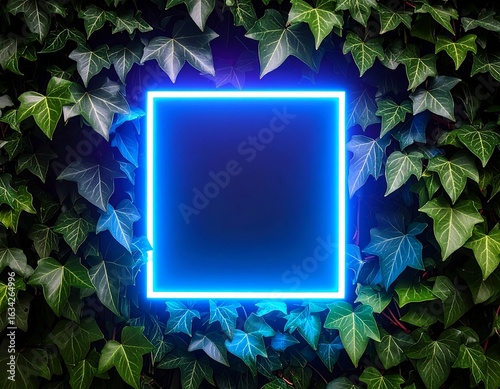 Neon Blue Square Frame Surrounded by Ivy