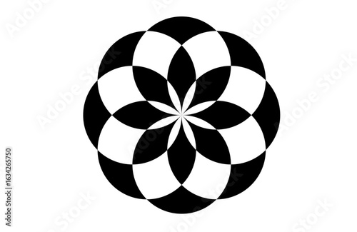 Black and White Symmetrical Radial Pattern: Versatile Home Décor for Creative Rooms, Offices, Gifts, Posters, Prints, Tattoos, and Sacred Design Themes