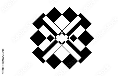 High-Contrast Black and White Geometric Pattern for Meditation, Spiritual Decor, or Visual Illusion Artwork Use , digital, textile, or print use.