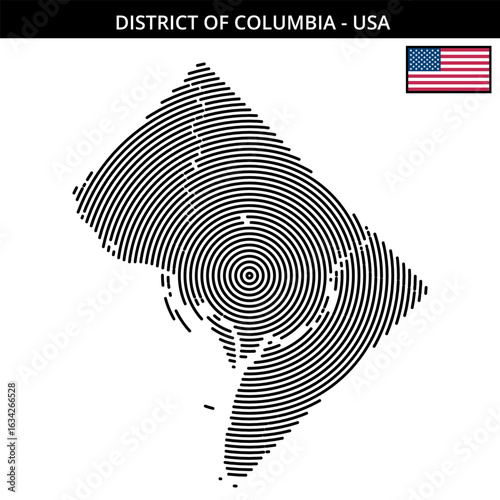 Unique map outline of District of Columbia showcasing USA flag
