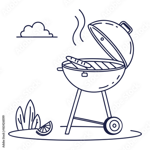 Barbecue grill cooking sausage outdoor cooking