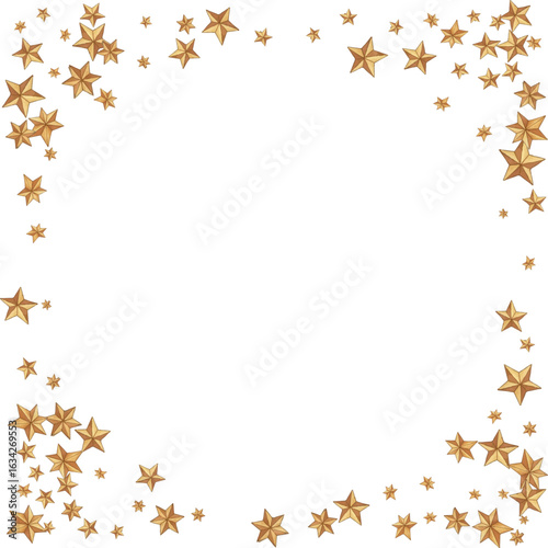 Gold flying stars confetti magic holiday frame vector, premium sparkles stardust border background.