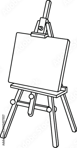 A simple line drawing of a blank canvas on a wooden easel for painting art