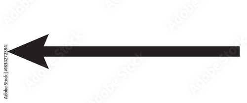 long arrow vector icon. Black long left direction arrow on white background. Isolated long arrow icon. Dark long arrow icon. Vector arrow icon on white background. EPS 10. Vector icon. 