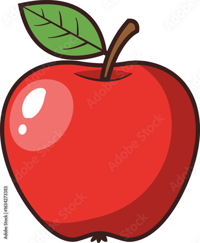 Illustration of a red apple isolated on white background in cartoon style
