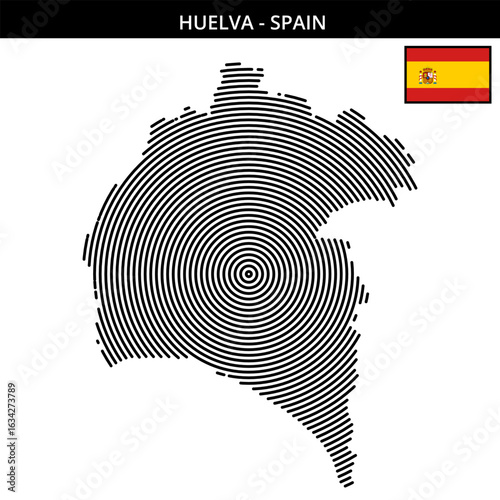 Huelva detailed map featuring its circular design