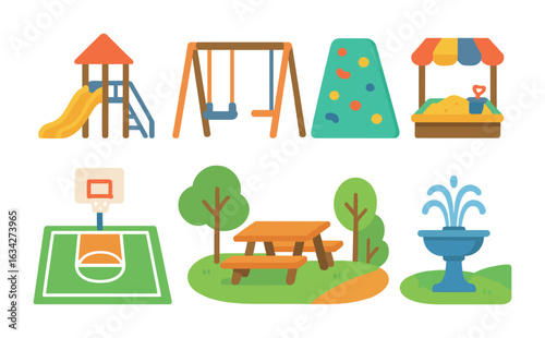 Urban Playground Icons. Flat vector mini-illustrations Urban playgrounds and recreational areas in colors
