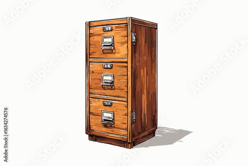 Vintage wooden file cabinet isolated
