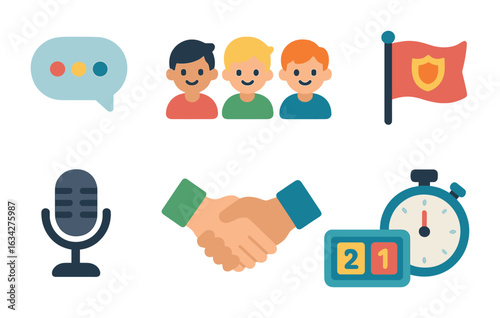 Multiplayer Game Icons. Flat vector mini-illustrations Multiplayer game concepts in colors children's