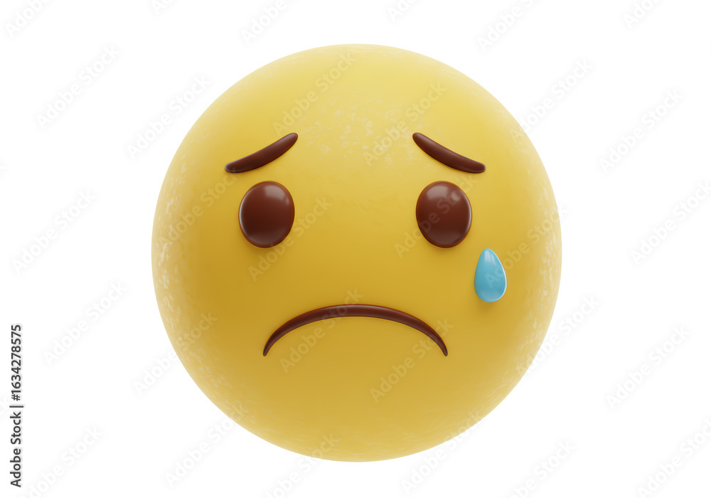 Fototapeta premium Isolated Yellow Emoji with a Downcast Expression and a Solitary Tear