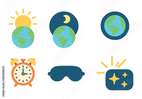 Day and Night Icons. Flat vector mini-illustrations Day and night cycle in colors children's illustrations: