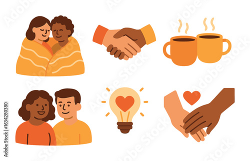Rebuilding Intimacy Icons. Flat vector mini-illustrations Rebuilding intimacy after conflict in colors