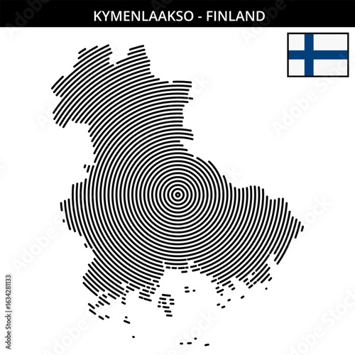 Geographical city map of kymenlaakso with finland flag detail