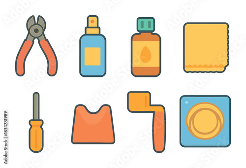 Guitar Tool Icons. Flat vector mini-illustrations Guitar maintenance tools in colors children's illustrations: