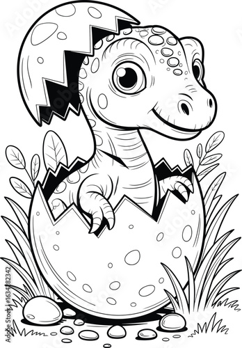 Cute Baby Dragon Drawing, Black and White Fantasy Line Art Illustration for Kids Coloring Pages, Mythical Creature Cartoon Design