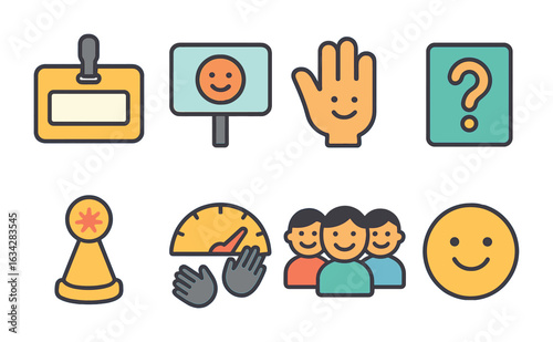 Playful Talk Icons. Flat vector mini-illustrations Icebreakers and intros in public talks in colors children's