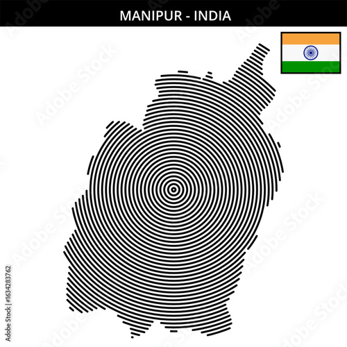Geographical map of Manipur India with concentric design