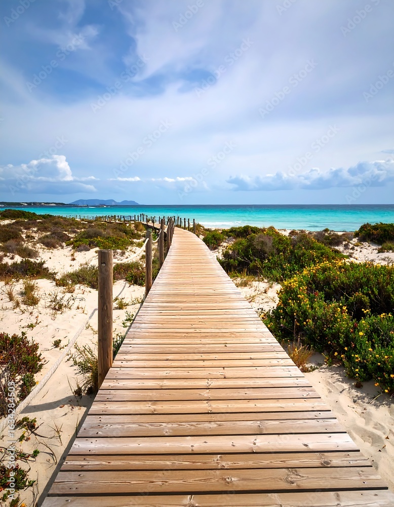 Fototapeta premium Wooden walkway leading to turquoise beach