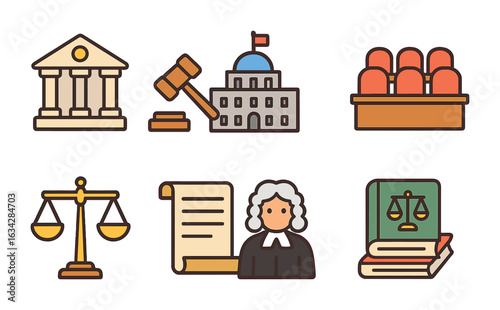 Government Branch Icons. Flat vector mini-illustrations Government branches in colors children's illustrations
