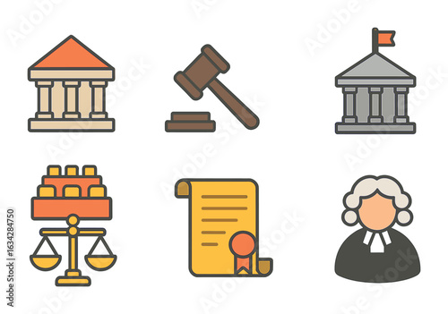 Government Branch Icons. Flat vector mini-illustrations Government branches in colors children's illustrations