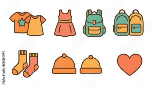 Matching Sibling Outfits. Flat vector mini-illustrations Matching clothes for siblings in colors children's