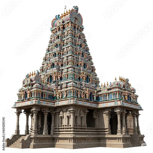 Hindu temple gopuram isolated on transparent background