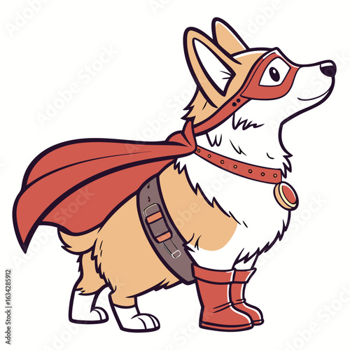 A corgi dog cartoon character dressed up as a cute superhero