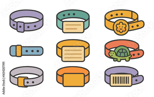 Colorful Child Wristbands. Flat vector mini-illustrations Custom patient wristbands in colors children's