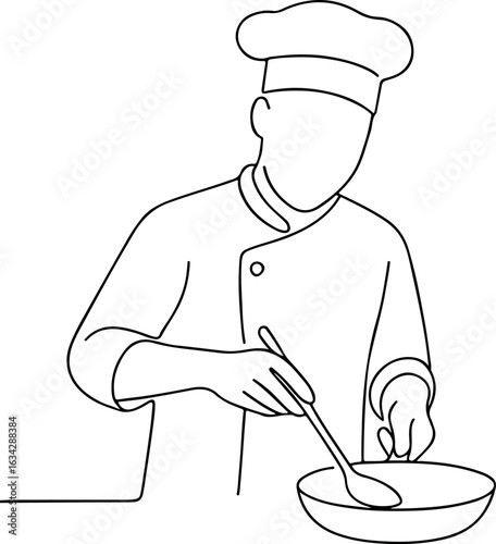 Kitchen Chef Illustration Cooking Scene Minimalist Line Drawing Concept