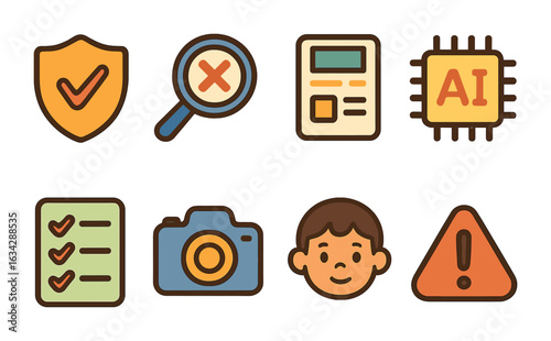AI Tools Combat Misinformation. Flat vector mini-illustrations Combating misinformation with AI in colors