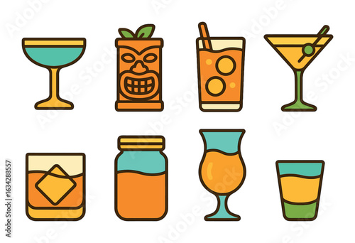 Wallpaper Mural Creative Cocktail Icons. Flat vector mini-illustrations Creative cocktail glassware in colors children's Torontodigital.ca