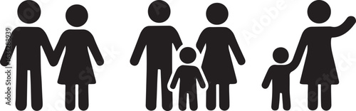 Minimalist Silhouette of Happy Family Icon  Illustration