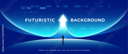 Abstract businessman arrow up of key door or interest open businessman light technology backgroun