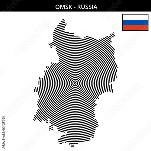 Omsk with its unique map design and country flag