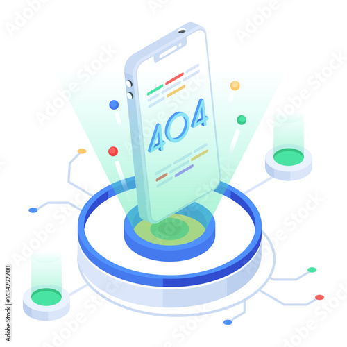 Digital 404 Error Display on Futuristic Smartphone Network Platform Concept