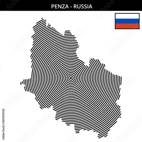 Penza unique geographical map design with flag