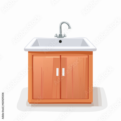 Ein modernes Waschbecken mit rechteckiger Form, integriert in einen schlichten Unterschrank mit Schublade.