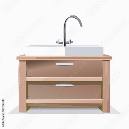 Ein modernes Waschbecken mit rechteckiger Form, integriert in einen schlichten Unterschrank mit Schublade.