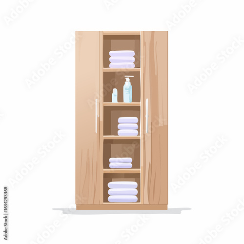 Ein schlanker, hoher Schrank mit mehreren geschlossenen Fächern – ideal zur Aufbewahrung von Handtüchern und Pflegeprodukten.