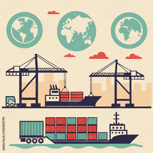 International trade and shipping vector

