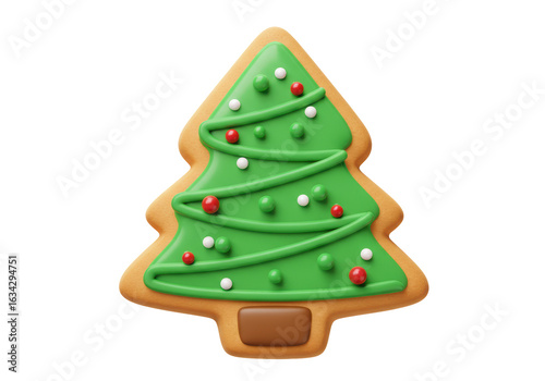 Isolated Christmas Tree Cookie Decorated with Green Icing and Sprinkles