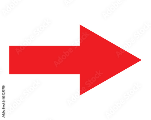 Long isolated red arrow icon on white background. Right direction arrow icon. Straight red long arrow on white background. EPS 10.